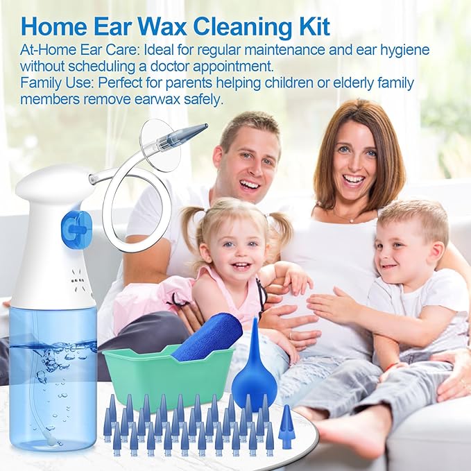 Ear Wax Removal Kit, Safe Effective and Easy Ear Cleaner, Ears Irrigation Flushing System, Ears Cleaning Kits for Adults & Kids, Earwax Removal Tools, Earwax Cleaner Tool Set - 30 Tips, Basin, Towel