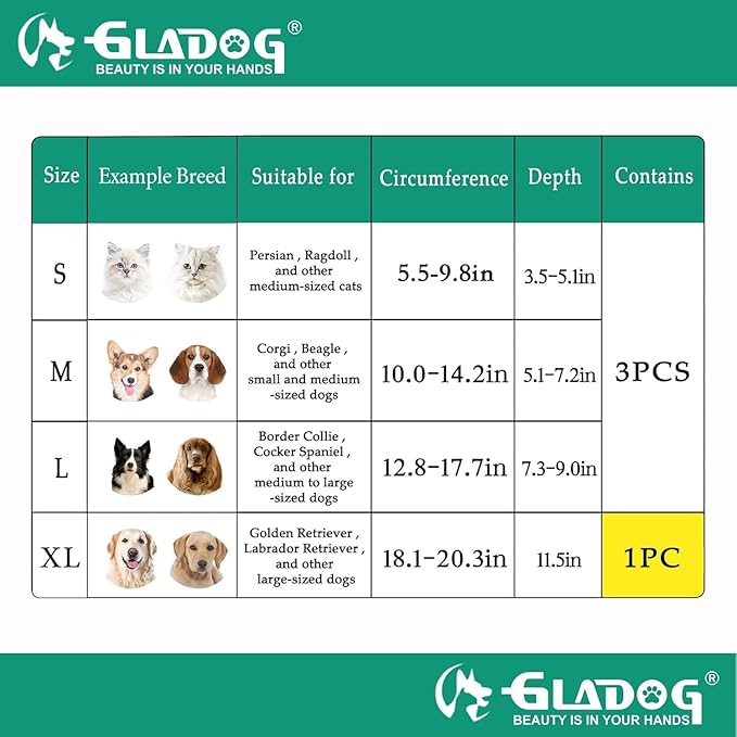 GLADOG Soft Dog Cone Collar, 3 PCS (XL is Only 1 PCS) Flexible Plastic Cone for Dogs After Surgery, Dog Recovery Collar, Adjustable E-Collar for Large/Medium/Small Dogs Cat, Comfy Elizabethan Collar