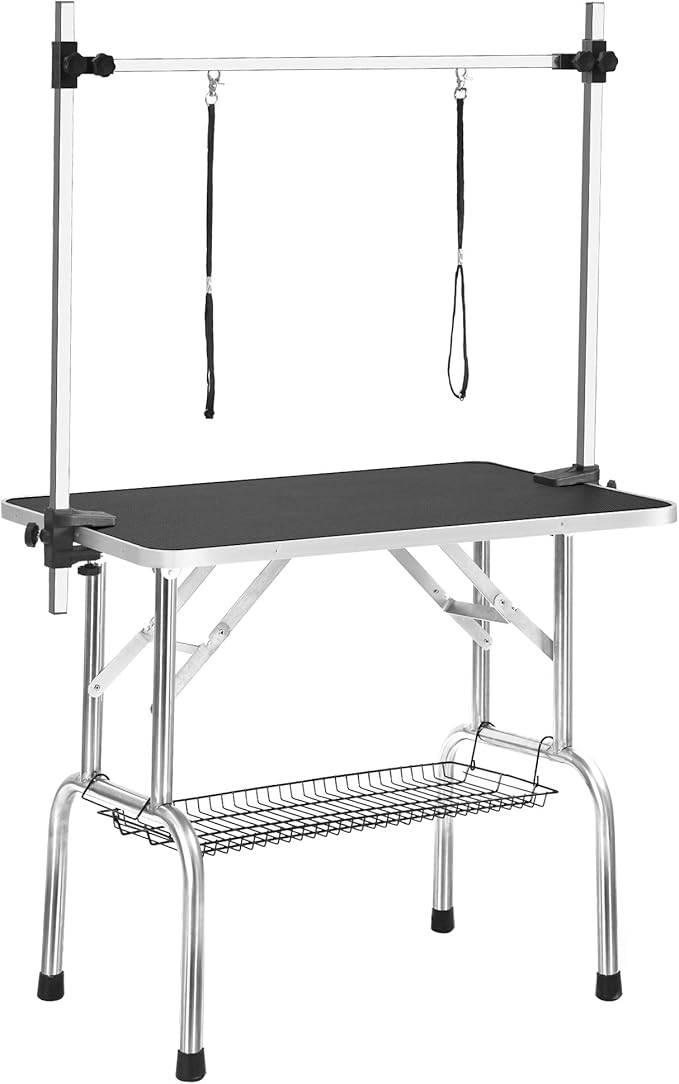 47"Professional Dog Pet Grooming Table Adjustable Heavy Duty Portable w/Arm & Noose & Mesh Tray (46", Black)