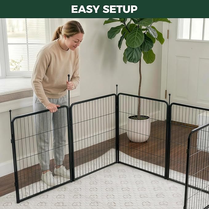 FXW Rollick Unleashed Dog Playpen for Indoor, Yard, RV Camping, 32 inch 8 Panels Dog Pen with Washable Pee Pad for Small and Medium Dogs, Black│Patented