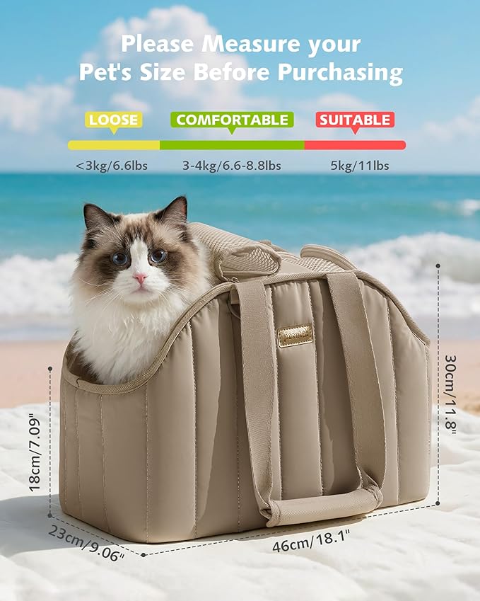 Pecute Dog Purse Carrier, Lightweight Dog Carriers for Small Dogs with Large Pockets, Dog Soft-Sided Carriers up to 9lbs, Pet Carrier for Puppy Cat, Suitable for Travel, Subway, XL, Khaki
