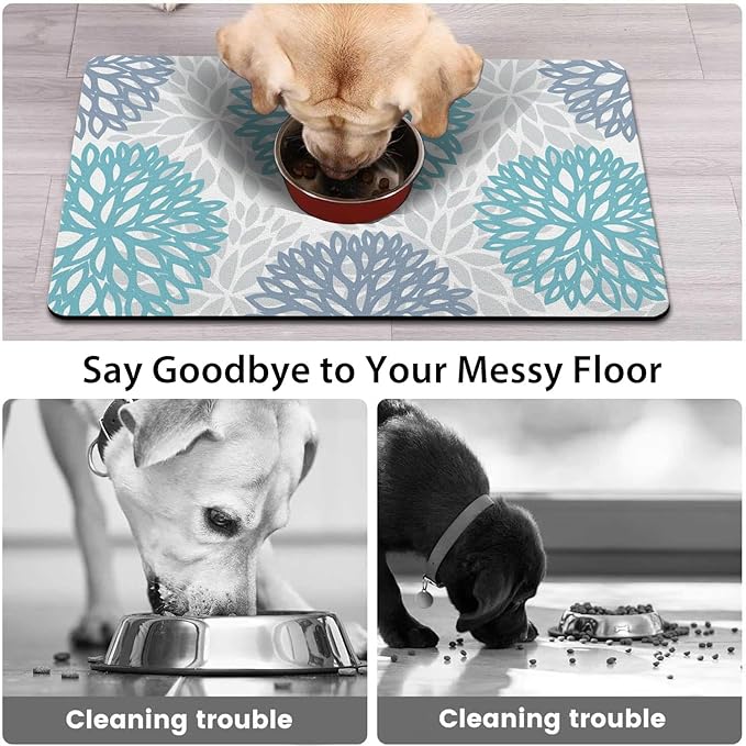 Dog Food Mats 2 Pack for Floors, Absorbent and Quick-Drying Pet Cat Food Mat,Anti-Fouling and Easy-to-Clean Pet Feeding Mat,Dog Bowl Mat for Messy Drinking Water Bowls 12"x 20"+18x24