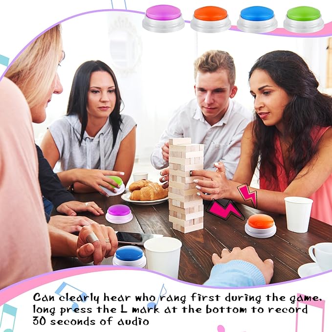Honoson 8 Pieces Recordable Answer Buzzers Button for Trivia Games Show Buzzers Recording Buttons Gifts for Classroom Team(Brilliant Color)