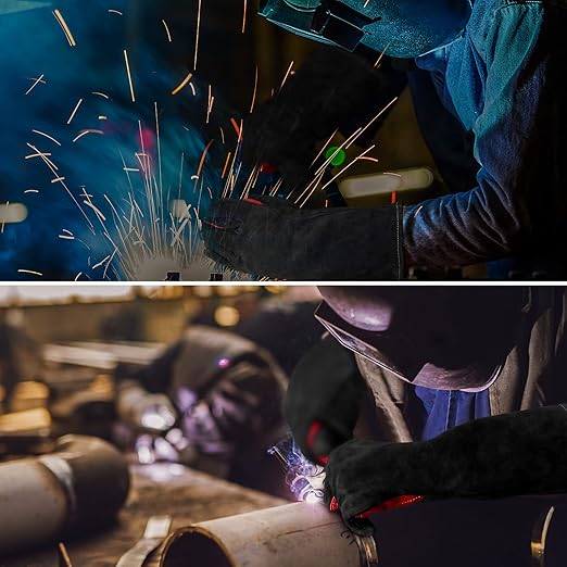 AOWPFVV 16 Inches Leather Welding Gloves Fire Resistant,Animal Handling Gloves Bite Proof for Cat Dog Snake - Large