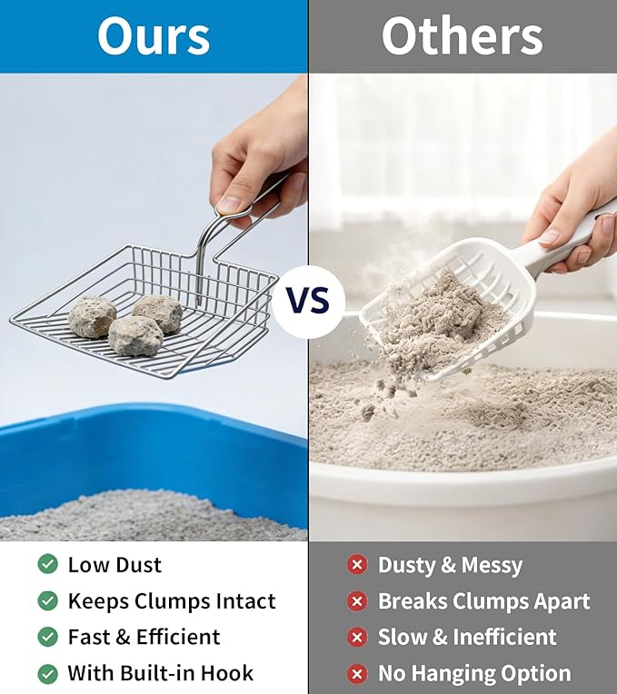 All Metal Cat Litter Scoop, Solid Metal Jumbo Litter Scooper Sifter, Cat Urine Scoop, Jumbo Metal Litter Scoop with Long Handle