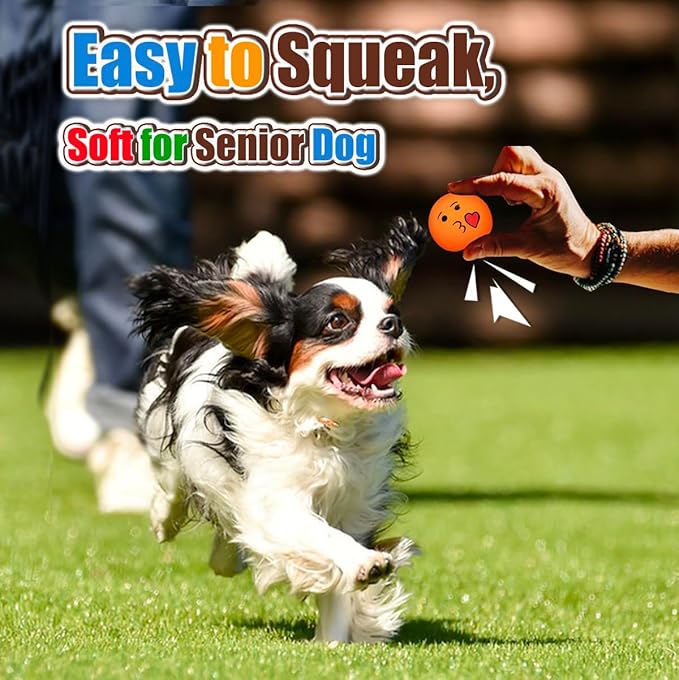 HOLYSTEED Soft Latex Squeaky Balls for Small Dogs, 6-Pack Emoji Squeaky Dog Toys - 2-Inch Rubber Bouncy Fetch Toys, Assorted Colors for Indoor Outdoor Puppy Play