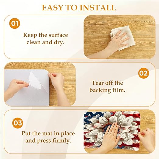 American Flag Flower Stair Treads for Wooden Steps Indoor Washable Staircase Carpet 15PCS 30"x7.8" Stair Step Treads Non-Slip Staircase Covers Peel and Stick Safety Mat for Kids Elders Pets