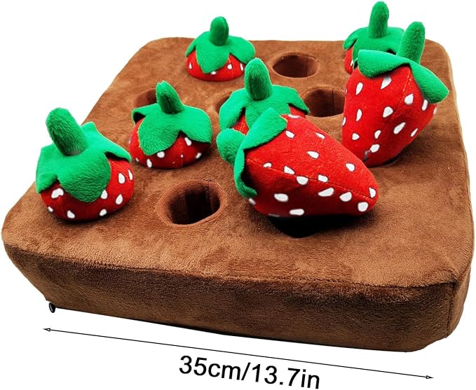 Snuffle Mat - Dog Strawberry Toy, Interactive Play Rug, Soft Plush Vegetable Field Design, Chew Resistant Training Mat | Fun Chewing Toy for Dogs, Pet Enrichment Game, Indoor Activity Pe