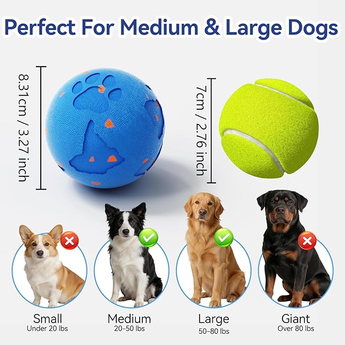 Smart Interactive Dog Toy Ball, Automatic Moving Rolling & Bouncing, Motion Activated E-TPU Dog Ball, Waterproof Chew Resistant for Medium & Large Dogs (Blue)