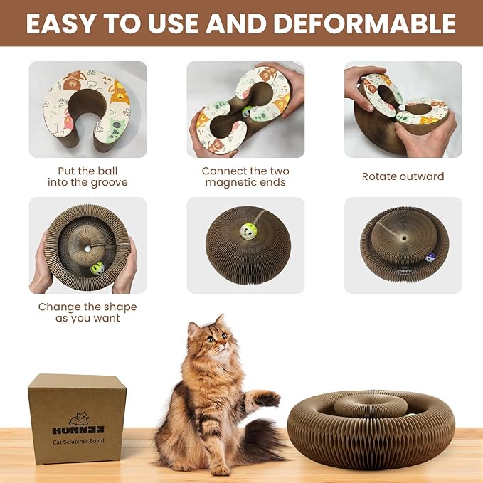 Corrugated Paper Cat Scratcher Track with Rolling Ball - Scratch-Resistant, Interactive, Pet-Safe for Feline Play & Claw Care