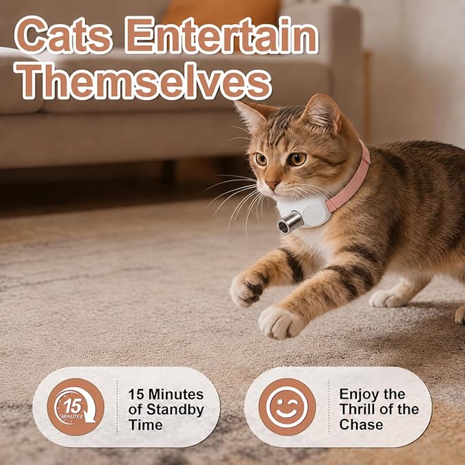 Walfront Cat Toys, Interactive Pink Adjustable Collar Toy, Fit 9.1–13.4 in, Indoor Play for Kittens & Adult Cats, Fun Exercise & Boredom Relief