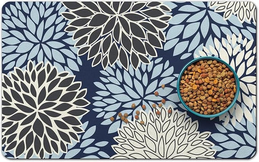 Dog Food Mats for Floors, Absorbent and Quick-Drying Pet Cat Food Mat,Anti-Fouling and Easy-to-Clean Pet Feeding Mat,Dog Bowl Mat for Messy Drinking Water Bowls.17x27, Bohemia Dahlia Floral Style