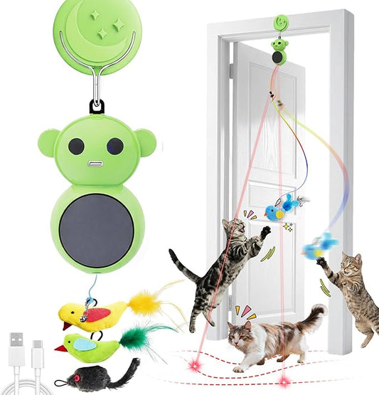 Interactive Cat Toys for Indoor Cats: 2 in 1 Cat Toy with Automatic Flying Bird & Mouse Wand, Smart Motion Mode Adjustable Speed, USB Rechargeable Safe for Bored Kittens and Adult Cats