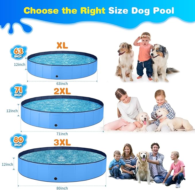 Jecoo Dog Pool for Large Dogs Kiddie Pool Hard Plastic Foldable Dog Bathing Tub Portable Outside Kids Swimming for Pets and Dogs Outdoor Backyard (Blue, XXXL-80)