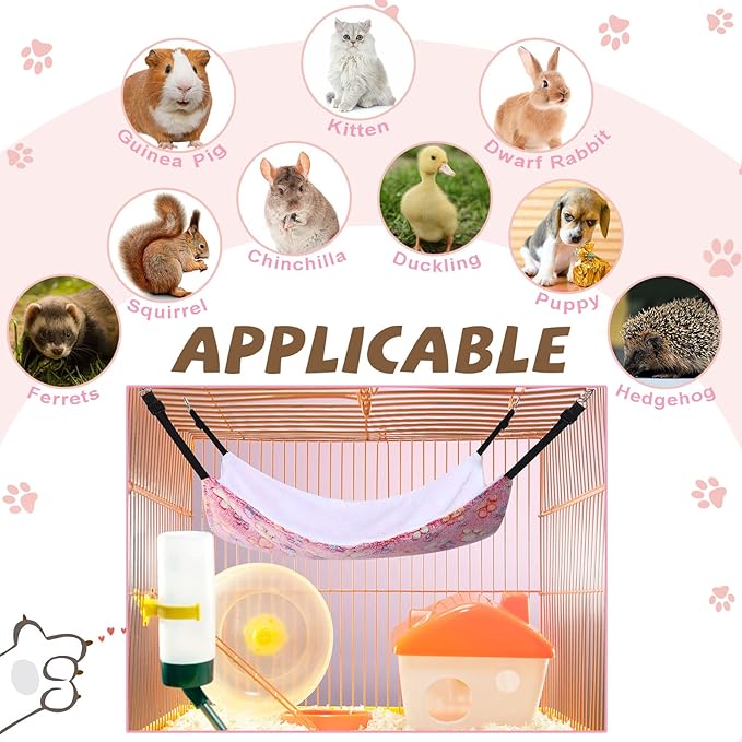 Geelin 4 Pcs Cat Hammock for Cage Soft Hanging Pet Hammock Bed with Adjustable Straps and Metal Hooks Double Sided Bed for Large & Small Cats Ferret Rat Sugar Glider(Paw,16 x 20 Inch)