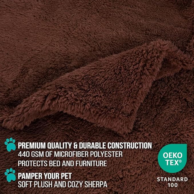 PetAmi Fluffy Waterproof Dog Blanket for Couch and Bed, Reversible Sherpa Pet Throw, Pee Proof Furniture Protector Sofa Cover, Washable Cat Blanket for Medium Large Dogs and Cats (Brown, 60x80)
