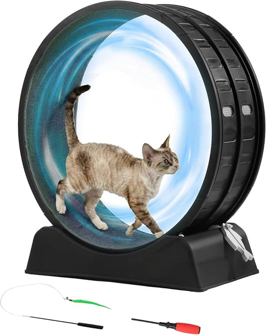 Outvita Cat Exercise Wheel for Indoor Cats, 31.5" Cat Treadmill with Detachable Carpet ＆ Locking Mechanism, Cats Running Wheel Helps Cats to Lose Weight and Keep Health, Easy Assembled (Black)