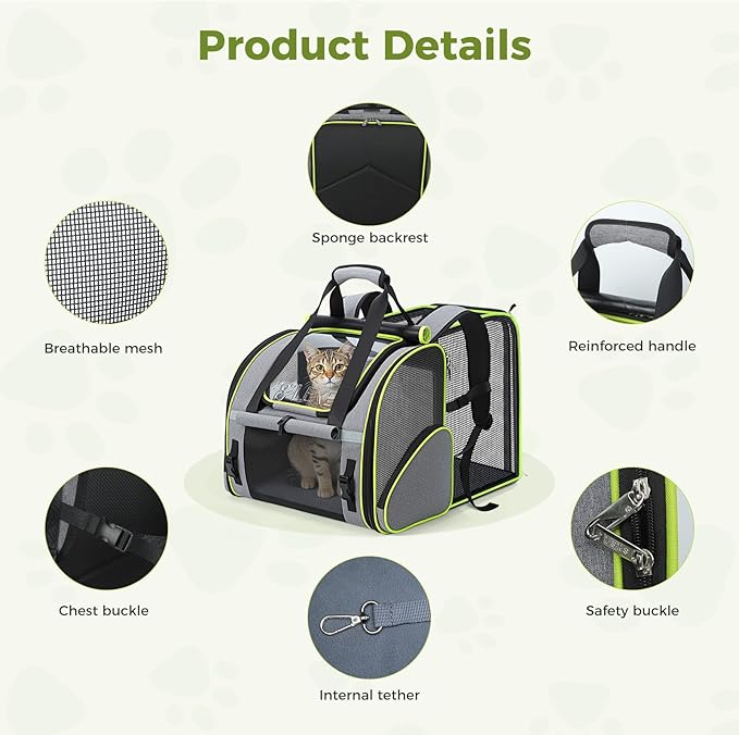 Lekereise Widened Pet Backpack Travel, Wide Pet Carrier Backpack for Cats and Small Dogs up to 18 lbs, Breathable Mesh Backpack Carrier with Sun Shade, Safety Leash, Hand Carry for Travel Vet Car