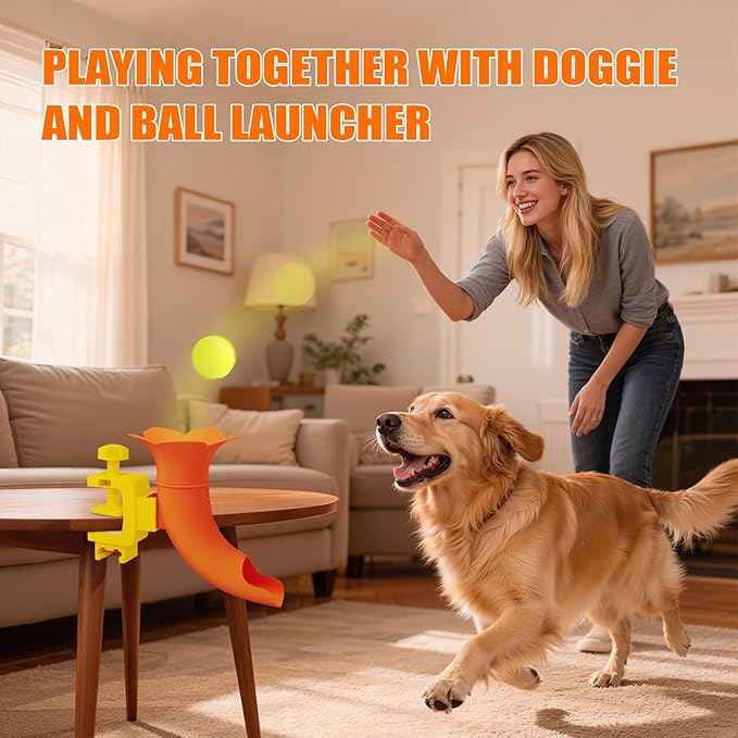 Floral Pet Ball Launcher for Small & Medium Dogs - Interactive Fetch Toy with 2.16" Adjustable Clamp, Mental Stimulation for Bored Dogs, Dishwasher Safe, Includes 2in Non-Slip Fetch Ball