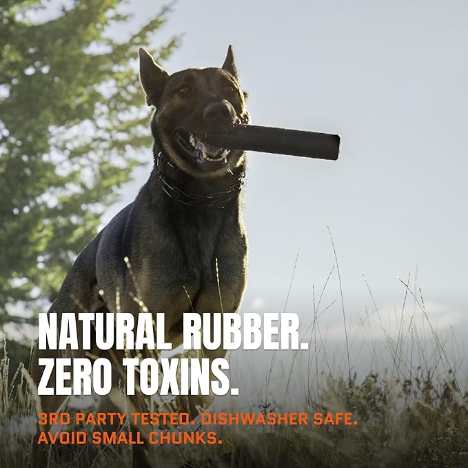 Monster K9 Chew Stick | Virtually Indestructible. Lifetime Guaranteed. | USA Made | VULCRON™ Natural Rubber | Durable, Heavy Duty Tug & Fetch Dog Toy for Aggressive Chewers | Med/Large Breeds, 9x1.75”