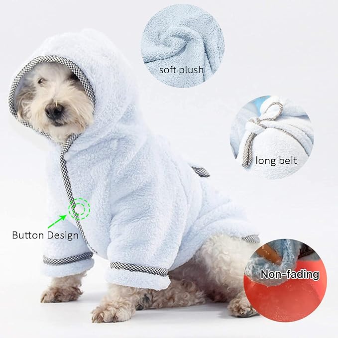 Dog Bathrobe, Microfiber Fast Drying Absorbent Hooded Bath Towel White for Puppy Small Medium Large Dog Cat (2XL, LightCyan)