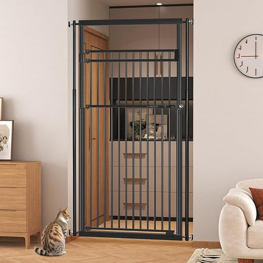 78.8" Extra Tall Pet Gate for Cat/Dog, 28.3-33" Wide Tall Cat Gate for Doorways/Hallways, NO Drilling Pressure Mounted Dog Gate for Stairs, Studio, Kitchen (Black)