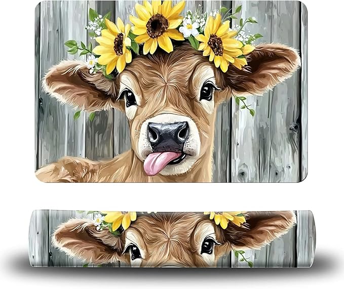 Dog Food Mat, 15.7" x 23.6" Absorbent Pet Feeding Mat for Food and Water, Waterproof Diatom Mud Pet Placemat with Non-Slip Rubber Backing, Cat Bowl Mat for Floors - Sunflower Yellow Cow