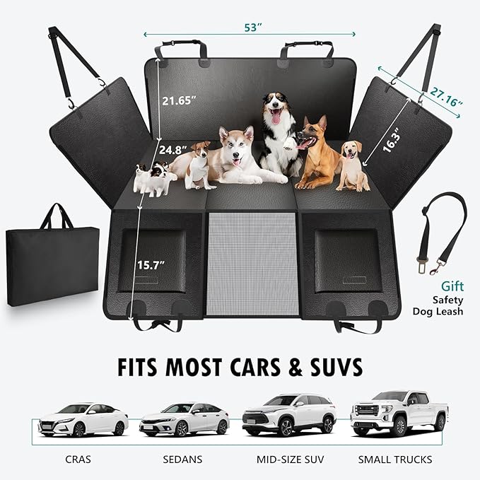 Btefd Back Seat Extender for Dogs Upgraded Anti-Scratch PU Leather, Hard Bottom Dog Car Seat Cover for Back Seat, Backseat Extender for Dogs, Waterproof Dog Hammock for Car, SUV, Small Truck, Black