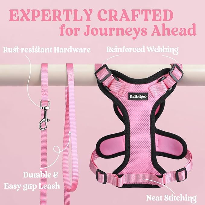 rabbitgoo Cat Harness and Leash Set, Escape Proof Kitten Harness for Safe Outdoor Walks, Soft Breathable Adjustable Vest with Reflective Strips for Kittens and Small Cats, Pink, XS