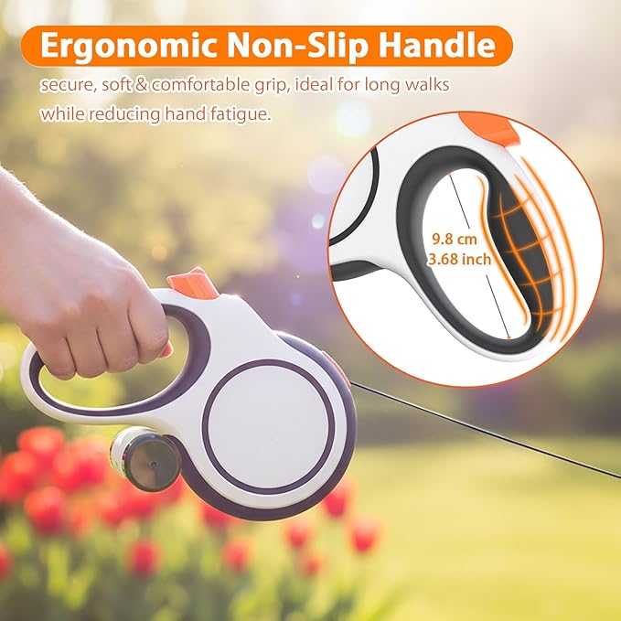 Retractable Dog Leash 26ft Heavy-Duty for Medium & Large Dogs - Upgraded Lock, Tangle-Free, Ergonomic Grip - Perfect for Walking, Running, Outdoor Training (White)