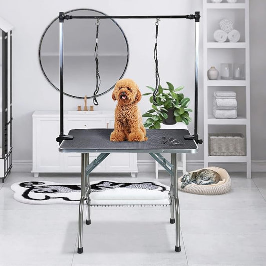 42 Inch Professional Adjustable Pet Grooming Table Heavy Duty with Arm Noose & Mesh Tray for Dog Cat Shower Table Maximum Capacity Up to 265Lb, Black