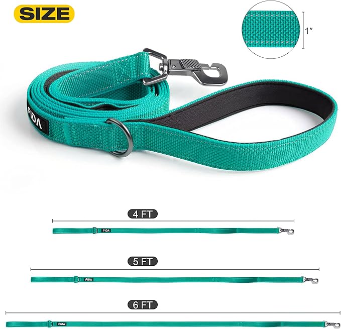 Fida 4 FT Heavy Duty Dog Leash with 2 Comfortable Padded Handles, Traffic Handle & Advanced Easy Snap Hook, Reflective Walking Lead for Large, Medium & Small Breed Dogs, Teal