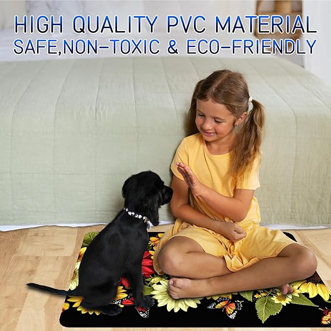 Dog Food Mat, 19.6" x 23.6" Absorbent Pet Feeding Mat for Food and Water, Waterproof Diatom Mud Pet Placemat with Non-Slip Rubber Backing, Easy Clean Cat Bowl Mat for Floors - Sunflower Red