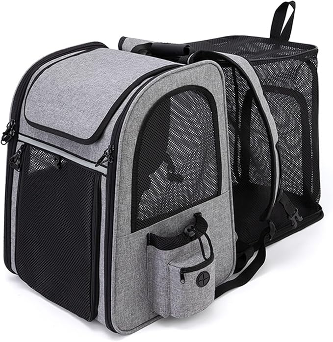 Pekaqi Cat Carrier Backpack - Expandable Airline-Approved Pet Backpack with Snag-Free Mesh, Roll-Top Cover & Storage, Fits Cats/Small Dogs Up to 18 Lbs (Hiking/Camping)