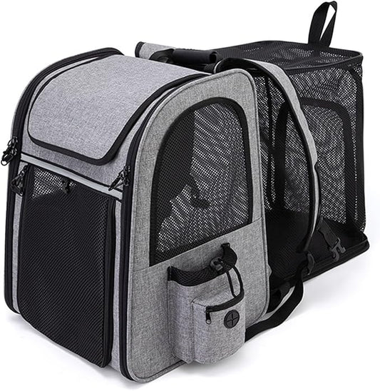 Pekaqi Cat Carrier Backpack - Expandable Airline-Approved Pet Backpack with Snag-Free Mesh, Roll-Top Cover & Storage, Fits Cats/Small Dogs Up to 18 Lbs (Hiking/Camping)