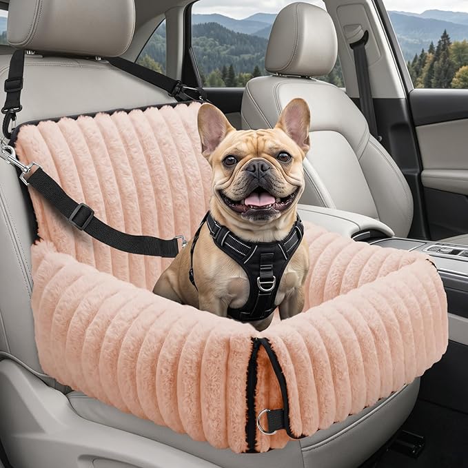 MIXJOY Dog Car Seat for Small/Medium Dogs up to 25 lbs, Multi-Functional Dog Carrier for Car with Detachable Washable Cover, Pet Travel Bed with Clip-On Safety Leash, Pink