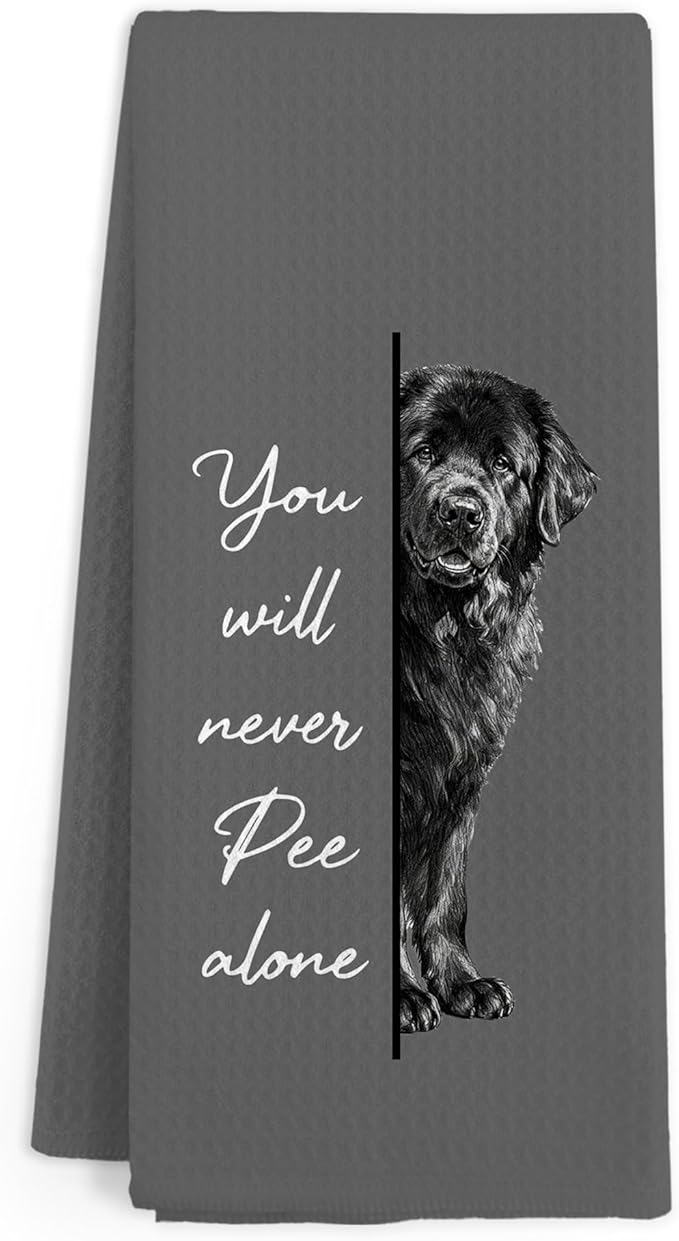 Funny Newfoundland Dog Hand Towels for Bathroom, You Will Never Pee Alone Hand Towels, Newfoundland Gifts for Women Men, Funny Dog Themed Dish Tea Towel for Kitchen Bathroom Decor, 16x24 in