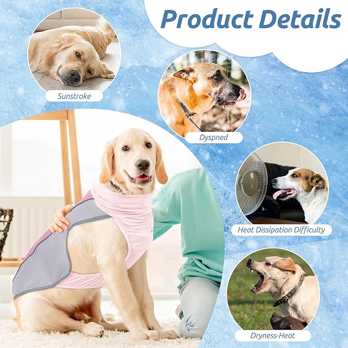 Dog Cooling Vest for Summer, Breathable Mesh Cooling Shirt Jacket for Dogs Summer Heat Relief, Lightweight Cooling Dog Harness Pet Cooler Suit for Outdoor Hiking Walking Hot Weather(Blue M)