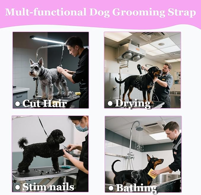 Pet Grooming Loop and Belly Strap for Dogs with Extension Strap, Nylon Restraint Noose Adjustable Slip Rope Dog Grooming Supplies for Dog Grooming Arm and Pet Grooming Table - 3 Pack