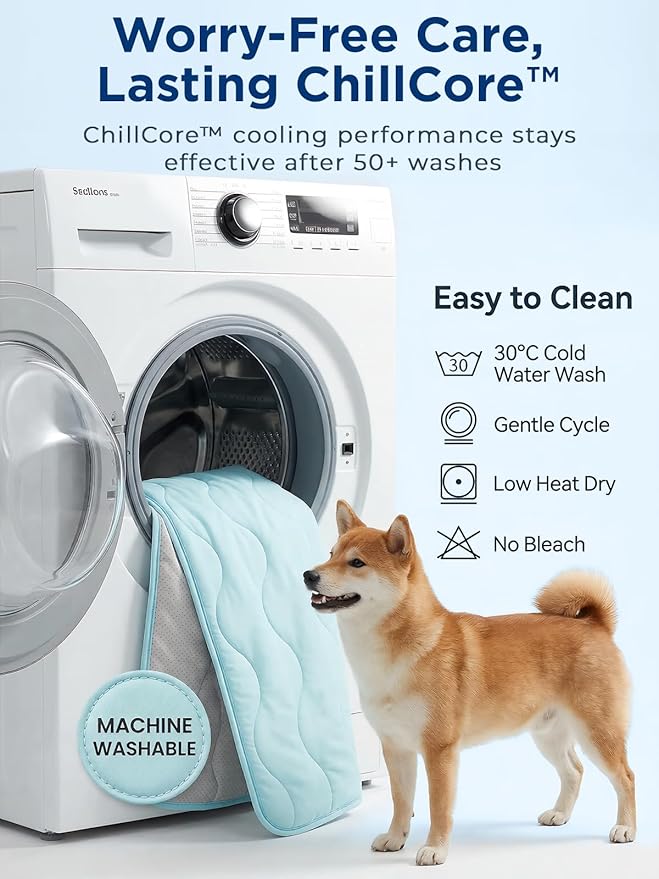Dog Cooling Mat for Extra Large Dogs, 48"x30" Breathable Self Cooling Crate Mat for Dogs & Cats, QMAX>0.5 Portable Washable Pet Cooling Mat for Dog Bed, Thickened Cool Fiber Indoor/Outdoor Summer,Blue