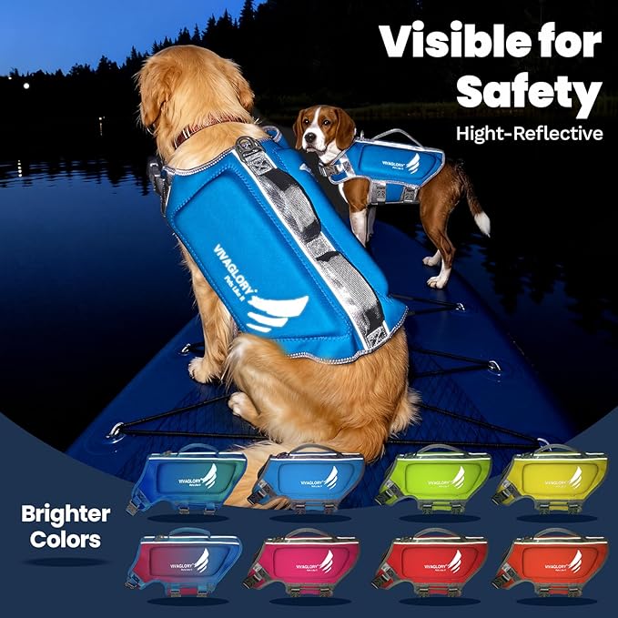 VIVAGLORY High Buoyancy Dog Life Vest, Swimming Vest with Handle, Dog Life Jacket for Swimming & Boating, Buoyancy for Puppy Doggy, XL, Blue