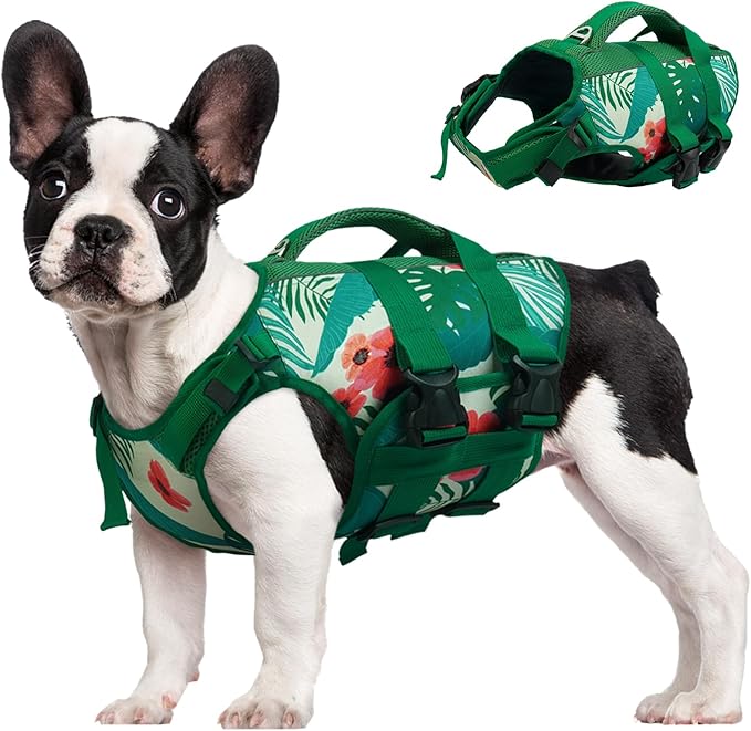 Kuoser Dog Life Jacket Medium, High Flotation Reflective Dogs Life Vest for Swimming Boating, Adjustable Dog lifejacket with Rescue Handle, Safety Pet Life Preserver Floats for Spring Summer Pool, M
