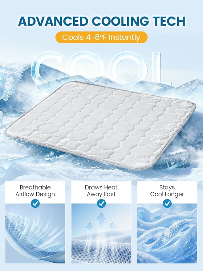 Mora Pets Dog Cooling Mat Pet Cooling Pad for Extra Large Dogs Q-Max>0.5, Breathable Washable Self Cool Dog Mat for Indoor Floors, Crate, Sofa & Outdoor Use, Non Gel Summer Ice Silk Cold Pad XL 47x32