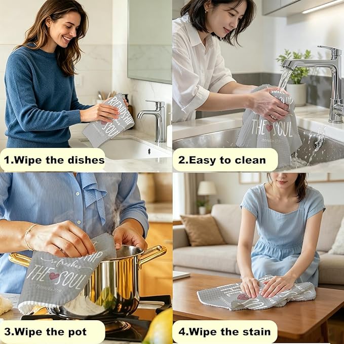 Friendship Gifts for Women, A Sweet Friendship Refreshes The Soul Kitchen Towels 24x14 Inch, Christian Gifts for Women Men, Friend Gift, Reusable Hand Tea Towels for Kitchen Bathroom Decor (Gray)
