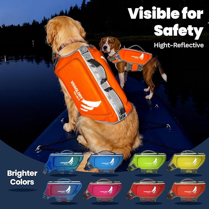 VIVAGLORY High Buoyancy Dog Life Vest, Swimming Vest with Handle, Dog Life Jacket for Swimming & Boating, Buoyancy for Puppy Doggy, XS, Orange
