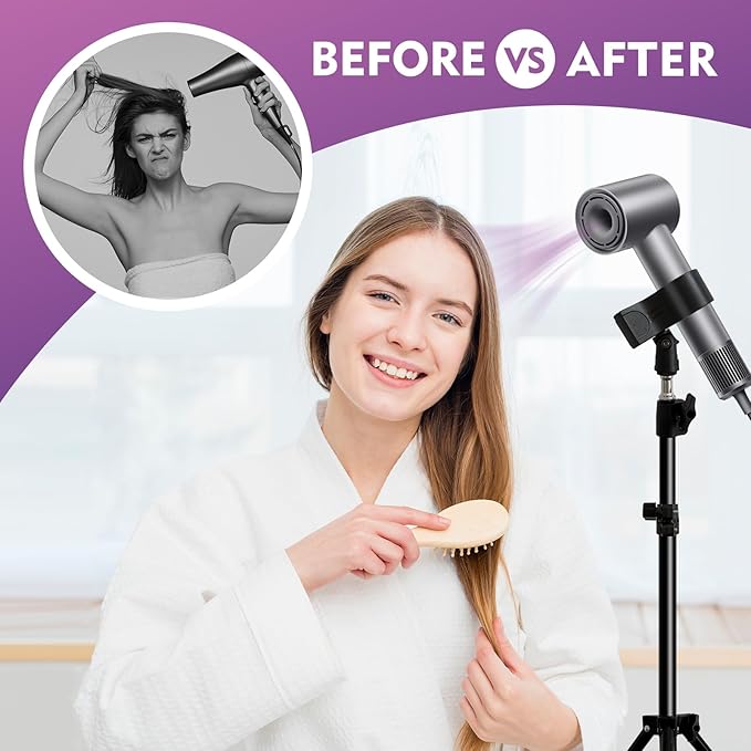62-Inch Professional Hair Dryer Stand, Black Metal Adjustable Holder with Hands-Free Design for Salon and Home Use