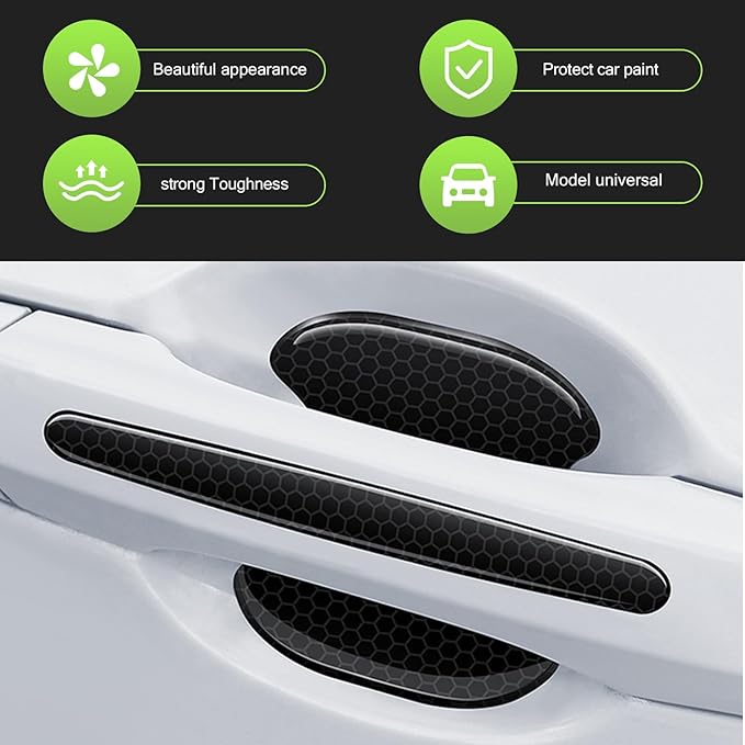 8PCS Car Door Handle Protector, Reflective Car Door Handle Bowl Stickers, Self-Adhesive Anti-Scratch Doors Handles Paint Protective Film, Universal Protection Guard for Most Cars (Black)
