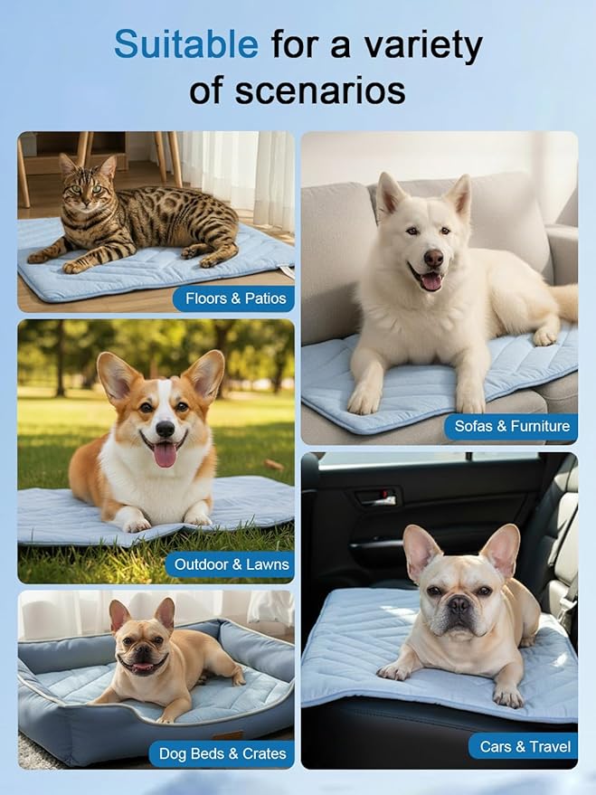 Dog Cooling Mat Self Coolings Foldable Cooling Pad for Dog in Summer Coolings Mat for Dogs and Cats Machine Washable (Rectangle,Blue, Medium-36 L x 23" W)