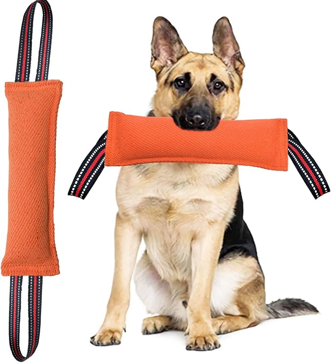 Clysoru Tug Toy for Dogs Tug of War Dog Toy with 2 Strong Red Band Handles Lasting Training Equipment Puppy to Large Dogs Interactive Toy Best for Tug of War Pull Indestructible Rope Toys (Orange)