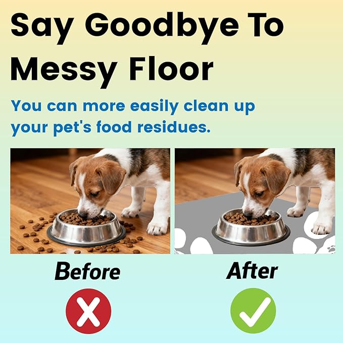 Dog Feeding Mat Top Paw Dog Bowl Mat Grey Footprint Pattern Cute Rectangle Diatomaceous Earth Absorbent Quick Dry Cat Pet Placemat Protect Floors for Food and Water Supplies 20 x 12 Inch